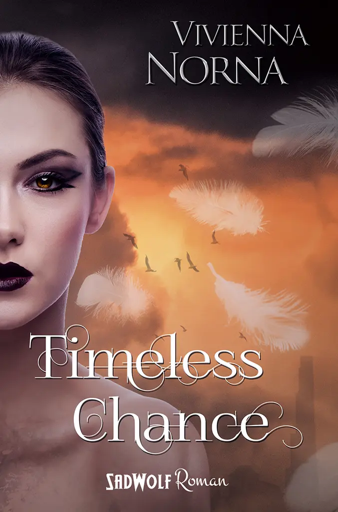 Cover zu Band 1 der Timeless Reihe mit Gesichtshälfte der Protagonistin und im Hintergrund der Himmel.